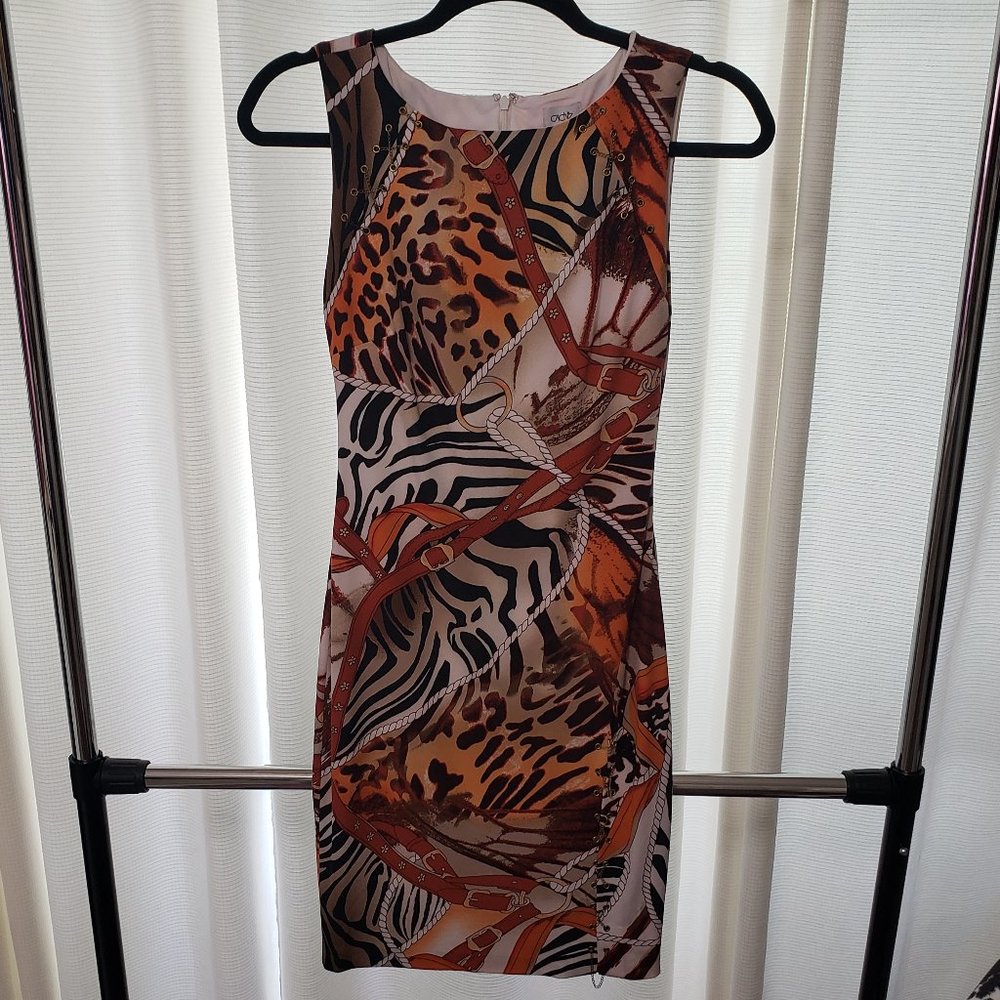 Cache Animal Print Cocktail Dress with Chains, XS